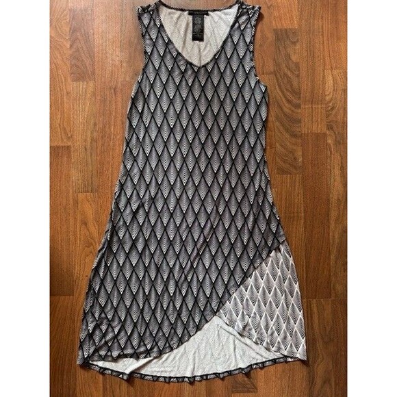 Ladies DESIGN HISTORY LRG Black White Geometric Hem Sleeveless Dress Party EUC - Picture 7 of 11